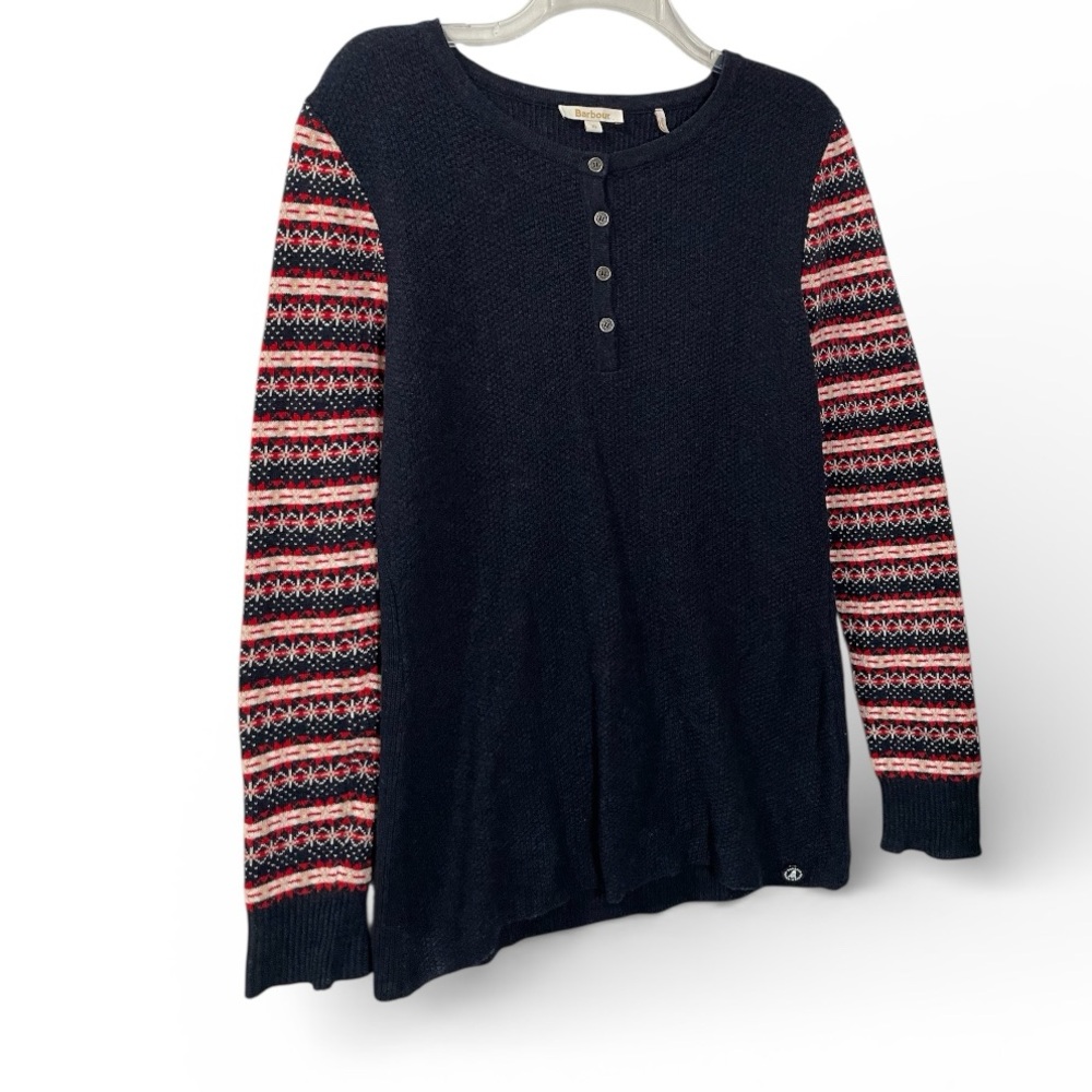 Barbour Landry Knit Fair Isle Thermal Henley merino wool cashmere  UK/10 US 6